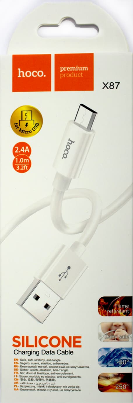Кабель USB > microUSB HOCO X87 Magic silicone white 2.4A 1м — купити | Канцелярський Сад