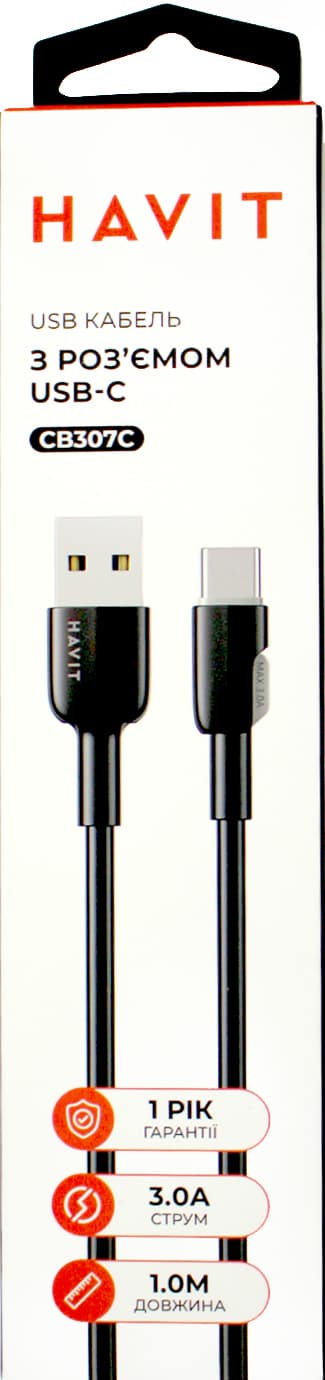 Кабель USB > Type C Havit HV-CB307C 3A 1м black — фото 3