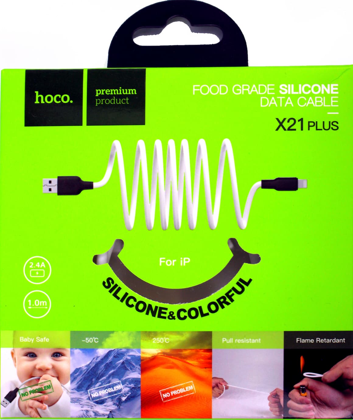 Кабель USB > lightning HOCO X21 Silicone 2.4A 1м black/white — фото 3