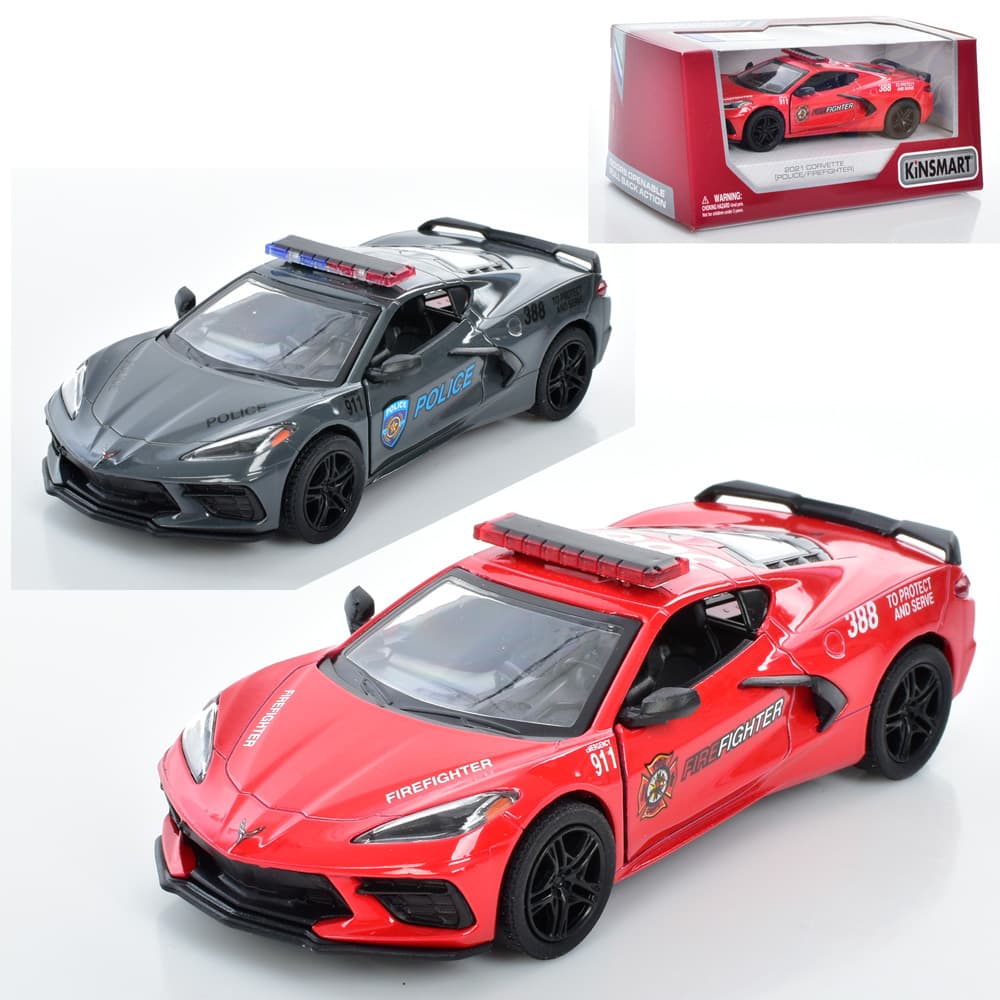 Машина метал. "Kinsmart" Corvette Поліція/Пожежна 2021,в кор-ці,16х7,5х8см №KT5432WPR — купити | Канцелярський Сад