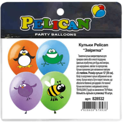Набір кульок повітр. латексних 12"/30см "Звірятка" 10шт №828532/Pelican — купити | Канцелярський Сад