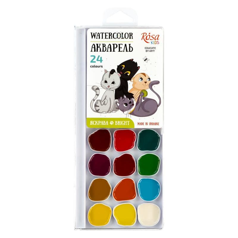 Акварель 24 кольор. "ROSA Kids" Cats №301206 без пензлика — купити | Канцелярський Сад