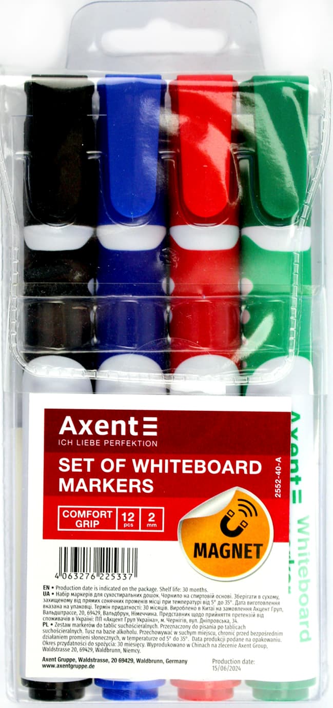 Набір маркерів "Axent" №2552-40 Whiteboard Comfort Grip 4 кольор. — купити | Канцелярський Сад