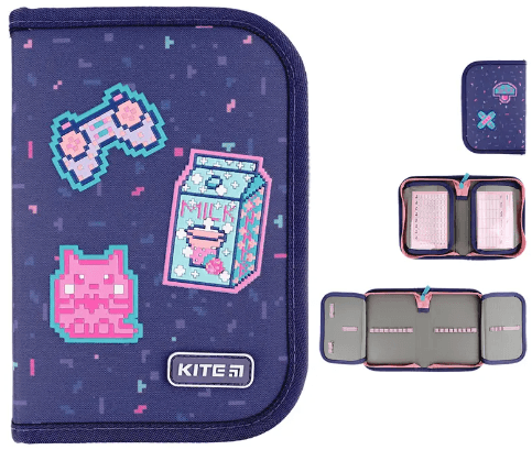 Пенал "Kite" Pixel Love 1від.,б/н,з 2 відворотами №K24-622-5 — купити | Канцелярський Сад