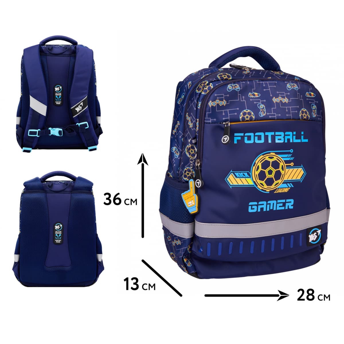 Рюкзак "Yes" S-52 Р-25 Ergo Football Gamer 2від.,4карм. №559891 — фото 3