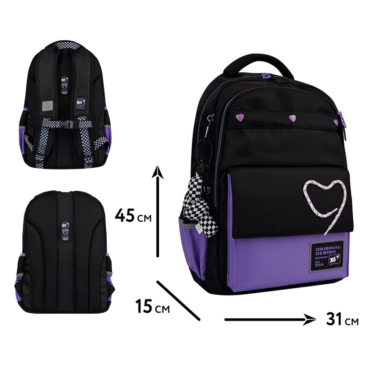 Рюкзак "Yes" TS-48 Р-25 Purple Hearts 2від.,4карм. №559923 — купити | Канцелярський Сад