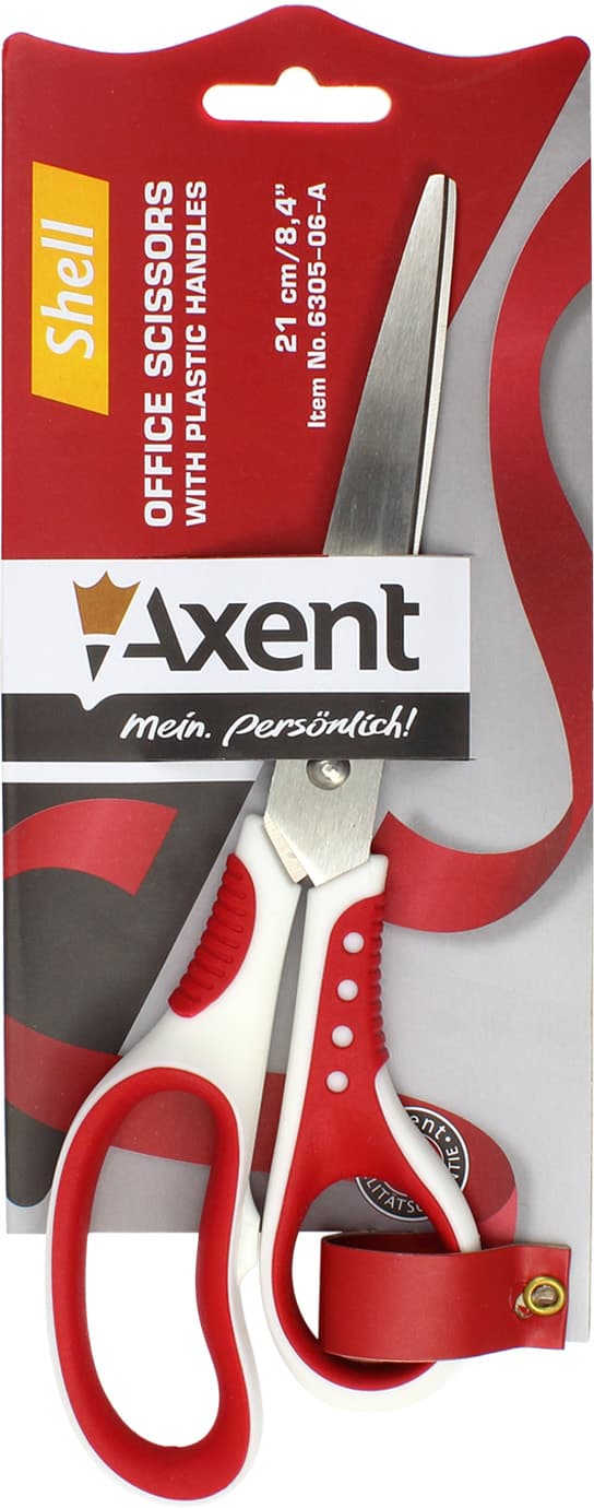 Ножиці офісн. "Axent" №6305-06 21см Shell біл.-червоні — фото 3