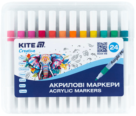 Набір маркерів акрил. "Kite" Creative №K-1157 24шт — фото товару | Канцелярський Сад