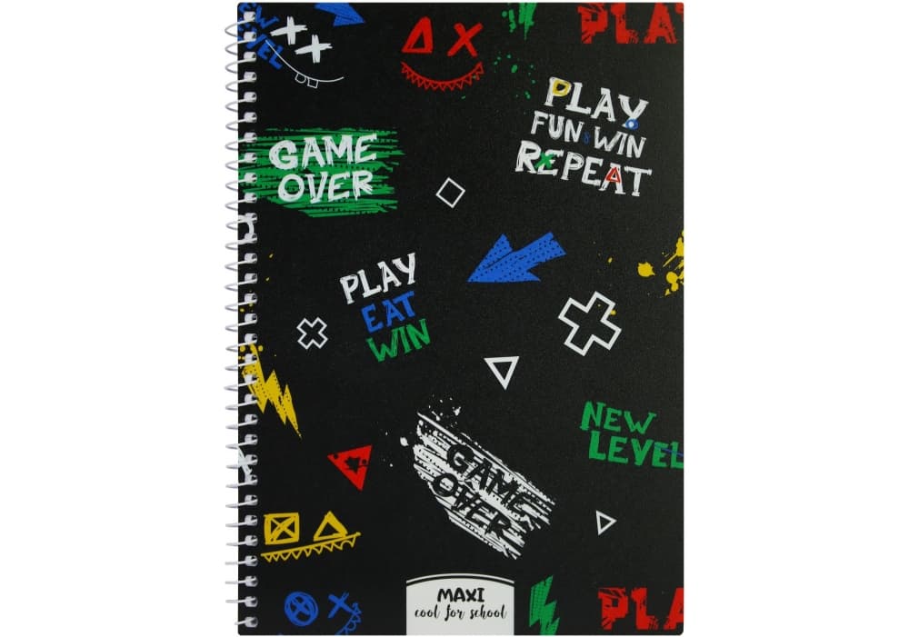 Блокнот пруж. А5 60арк. кліт. пласт. обкл. "Game over" №MX21213-02 — купити | Канцелярський Сад