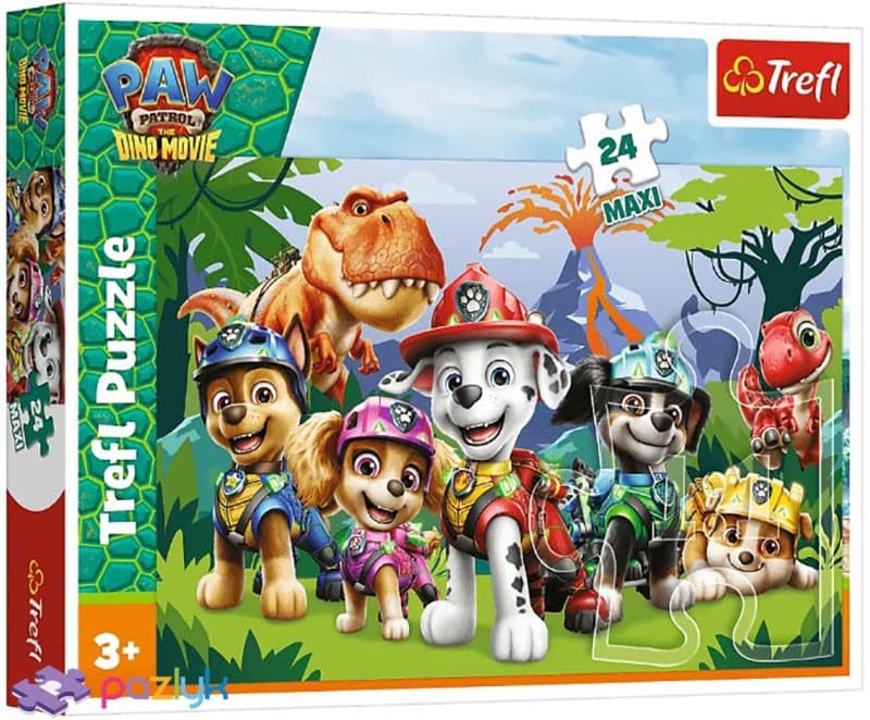 Пазли Trefl 24ел. Maxi PAW PATROL Доісторична дружба.THE DINO MOVIE №14382 — купити | Канцелярський Сад