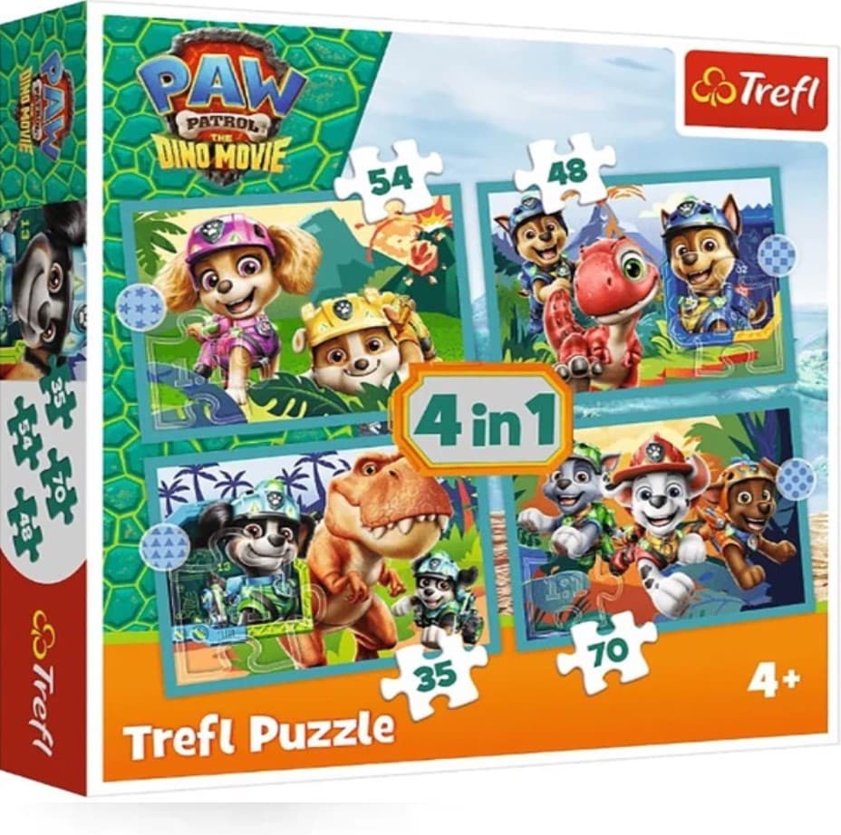 Пазли Trefl 4в1 PAW PATROL Казки з острова динозаврів.THE DINO MOVIE №34687 — купити | Канцелярський Сад