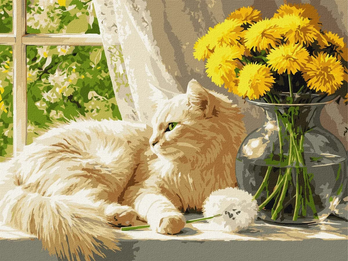 Картини по номерах акрил. "Муркотливе сонце" 30х40см №KHO6972/Ідейка — фото товару | Канцелярський Сад