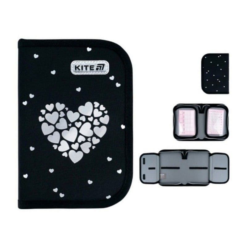Пенал "Kite" Black&Silver 1від.,б/н,з 2 відворотами №K26-622-5 — купити | Канцелярський Сад