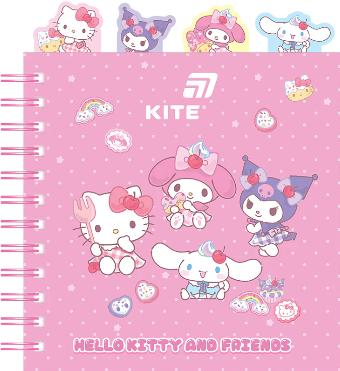 Блокнот пруж. В6 80арк. кліт. карт. обкл. з розділювачами "Hello Kitty" №HK26-278/Kite — купити | Канцелярський Сад