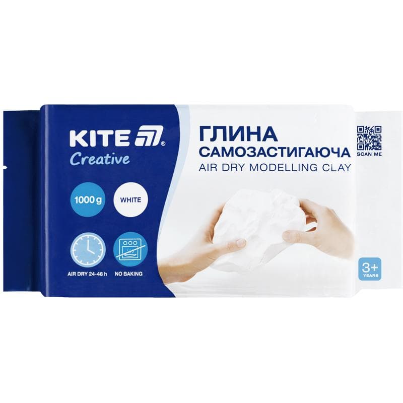 Глина самозастигаюча "Kite" Creative біла 1000гр №K-290 — фото товару | Канцелярський Сад