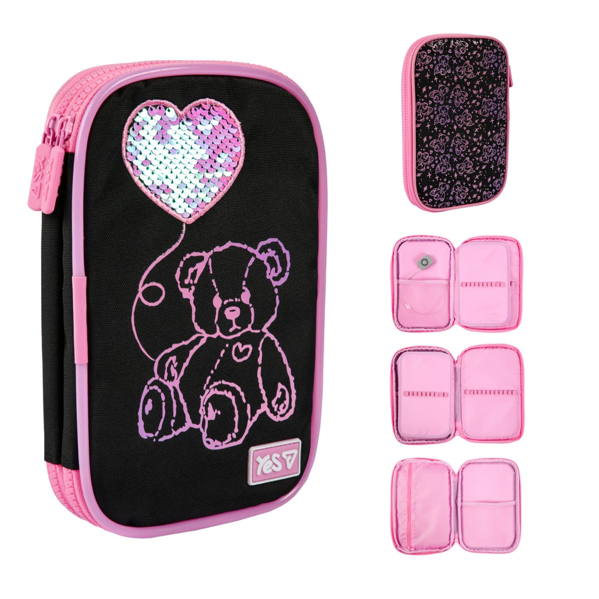 Пенал "Yes" Pink Bear м'який 2від. LED №PH-35/533777/Р-26 — купити | Канцелярський Сад