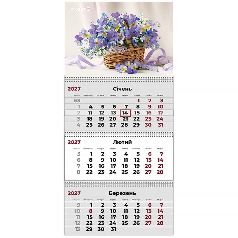 Календар кварт. настін. "Axent" "Magic Flowers 1" 2027,3 пружини №8803-27-25-А — фото товару | Канцелярський Сад