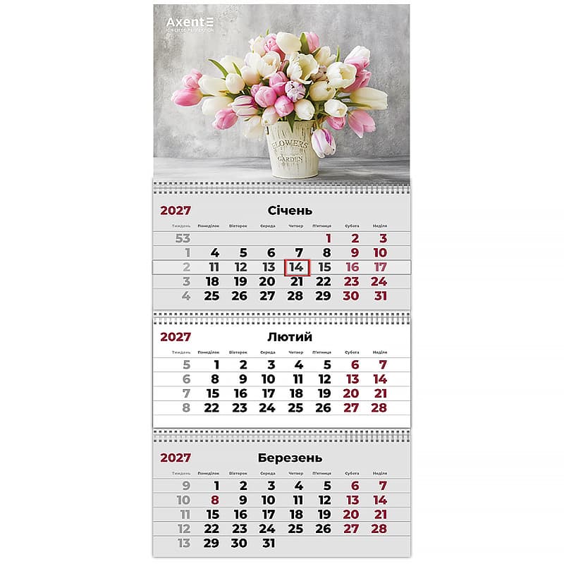 Календар кварт. настін. "Axent" "Magic Flowers 2" 2027,3 пружини №8803-27-26-А — купити | Канцелярський Сад