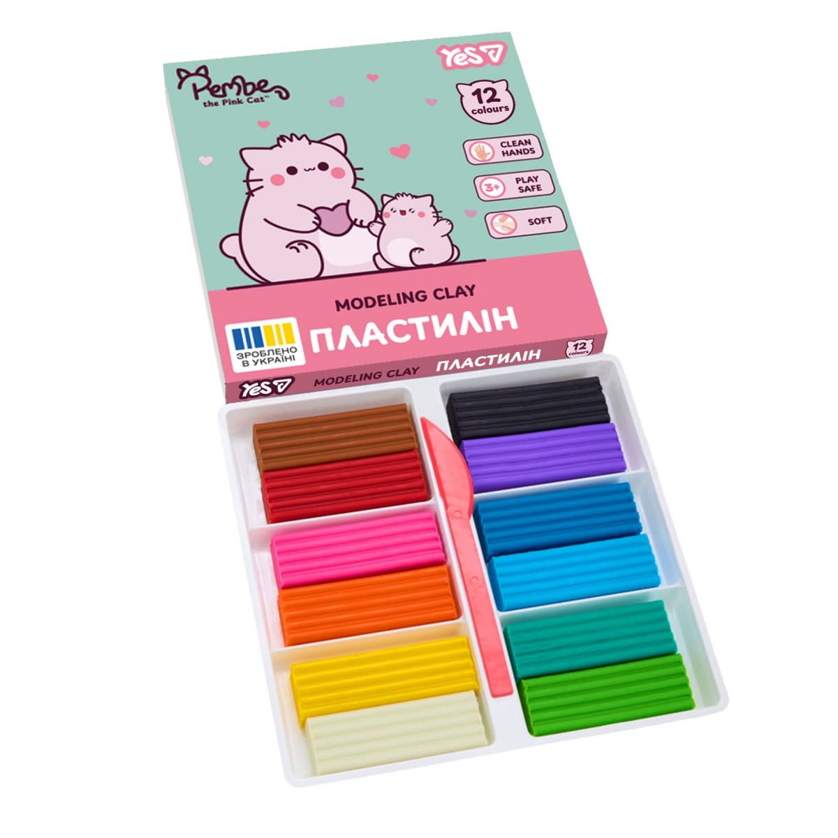Пластилін "Yes" Pembe the Cat 12 кольор. 240гр №540750 — фото 3