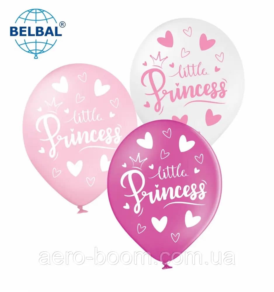 Кулька повітр. латексна 12"/30см "Little Princesse. Корони, серця"/BelBal — фото товару | Канцелярський Сад