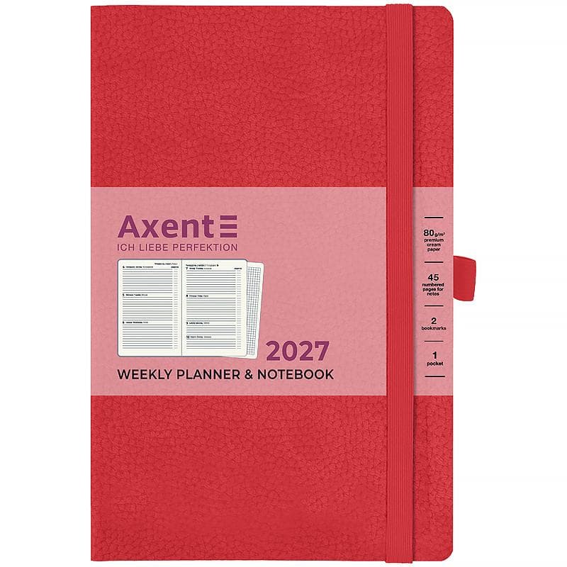 Щотижн. В6 "Axent" дат2027 Partner Soft Skin,червоний №8509-27-03-A — купити | Канцелярський Сад