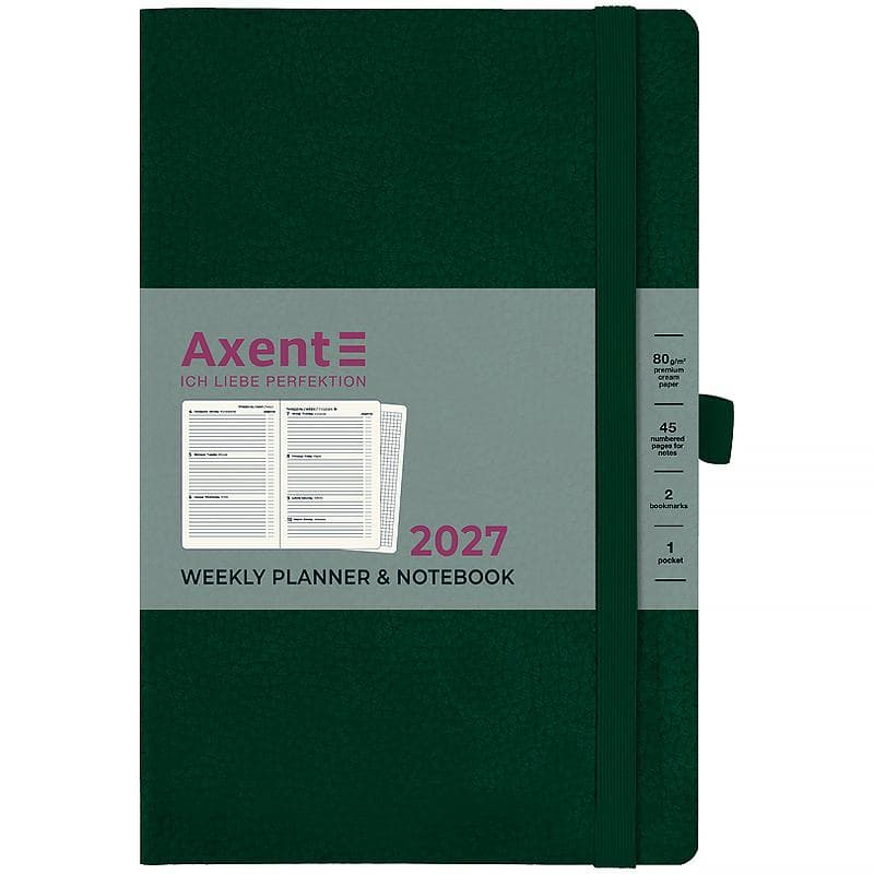 Щотижн. В6 "Axent" дат2027 Partner Soft Skin,темно-зелений №8509-27-23-A — купити | Канцелярський Сад