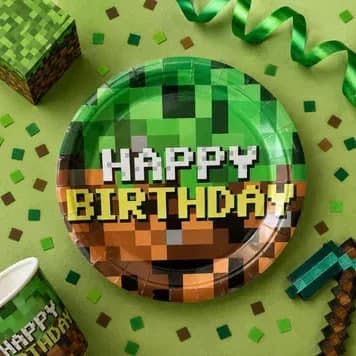 Тарілка паперова, d-230мм Happy Birthday Minecraft №17073 — купити | Канцелярський Сад