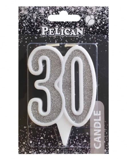 Свічка ювілейна "30" 7см срібло №867230/Pelican — купити | Канцелярський Сад