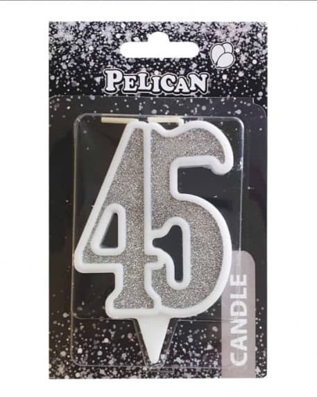 Свічка ювілейна "45" 7см срібло №867245/Pelican — купити | Канцелярський Сад