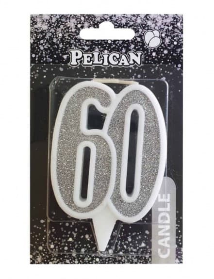 Свічка ювілейна "60" 7см срібло №867260/Pelican — купити | Канцелярський Сад