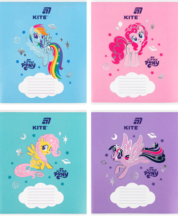 Зошит 12арк. кос. лін. "Kite" фольга + УФ лак Little Pony №LP26-235 — купити | Канцелярський Сад