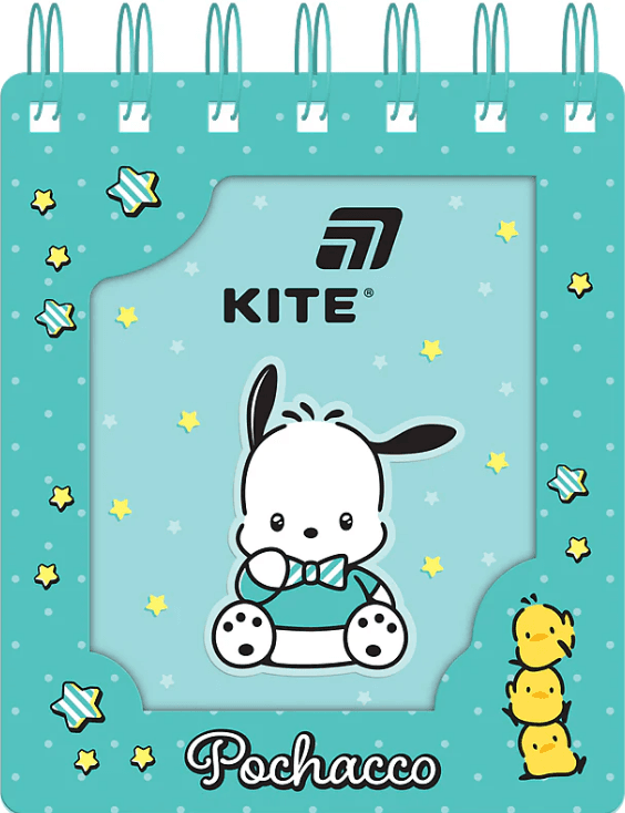 Блокнот пруж. А6 80арк. кліт. карт. обкл. вирубка "Pochacco" №PC26-276/Kite — купити | Канцелярський Сад