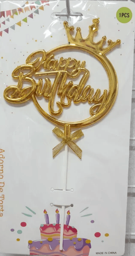 Топер для торта "Happy Birthday в колі з корона" золото №15107 — купити | Канцелярський Сад