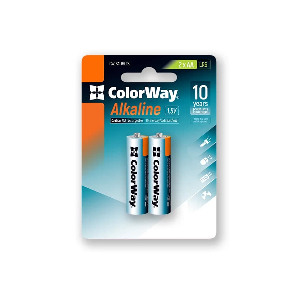 Батарейки ColorWay Alkaline Power LR-06/блістер 2шт — купити | Канцелярський Сад