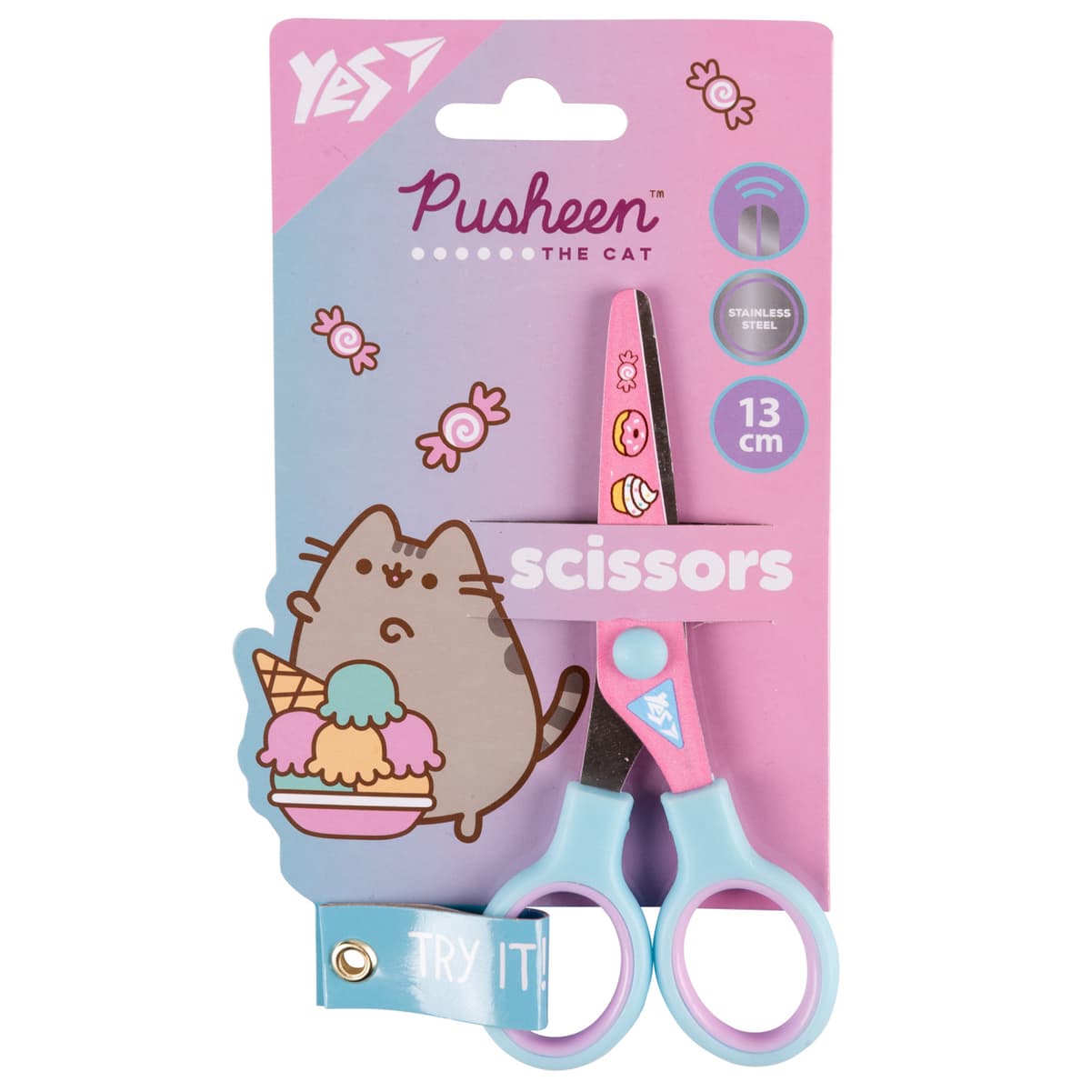 Ножиці дит. "Yes" №480437 Pusheen 13см з принтом на лезі — фото товару | Канцелярський Сад