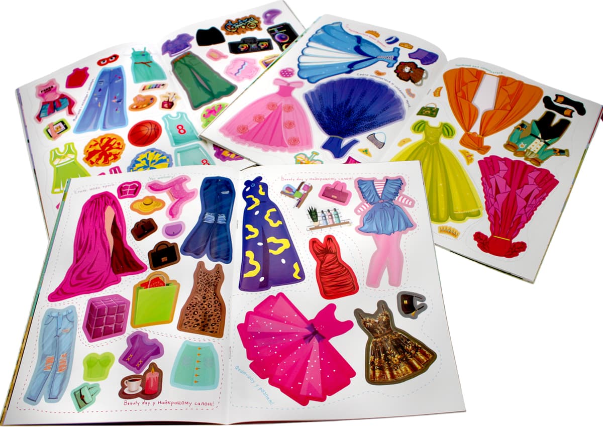 Книжка А4 "Одягалка Dress Up" з наліпками,мікс №LS-03 м'яка обкл./Апельсин — фото 5