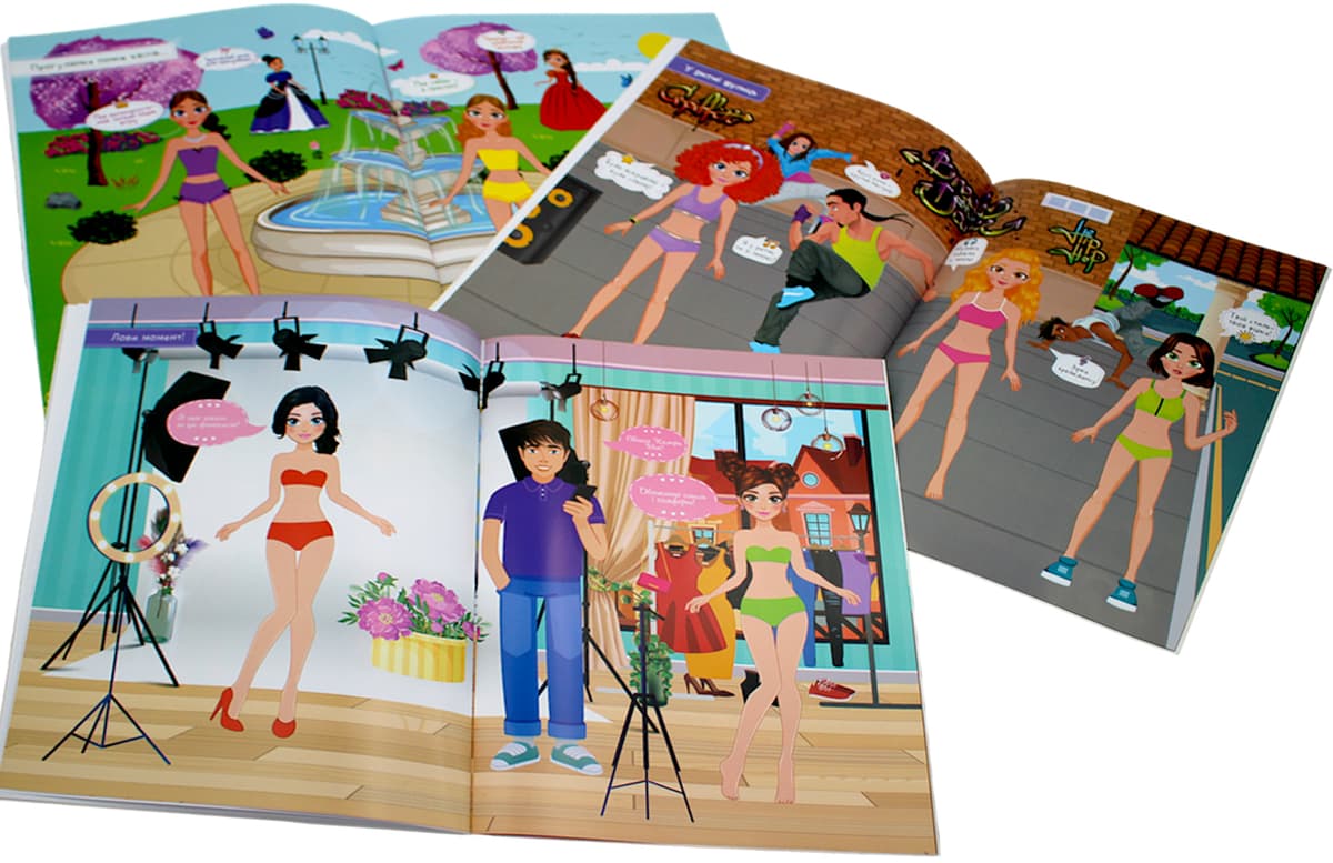 Книжка А4 "Одягалка Dress Up" з наліпками,мікс №LS-03 м'яка обкл./Апельсин — фото 8
