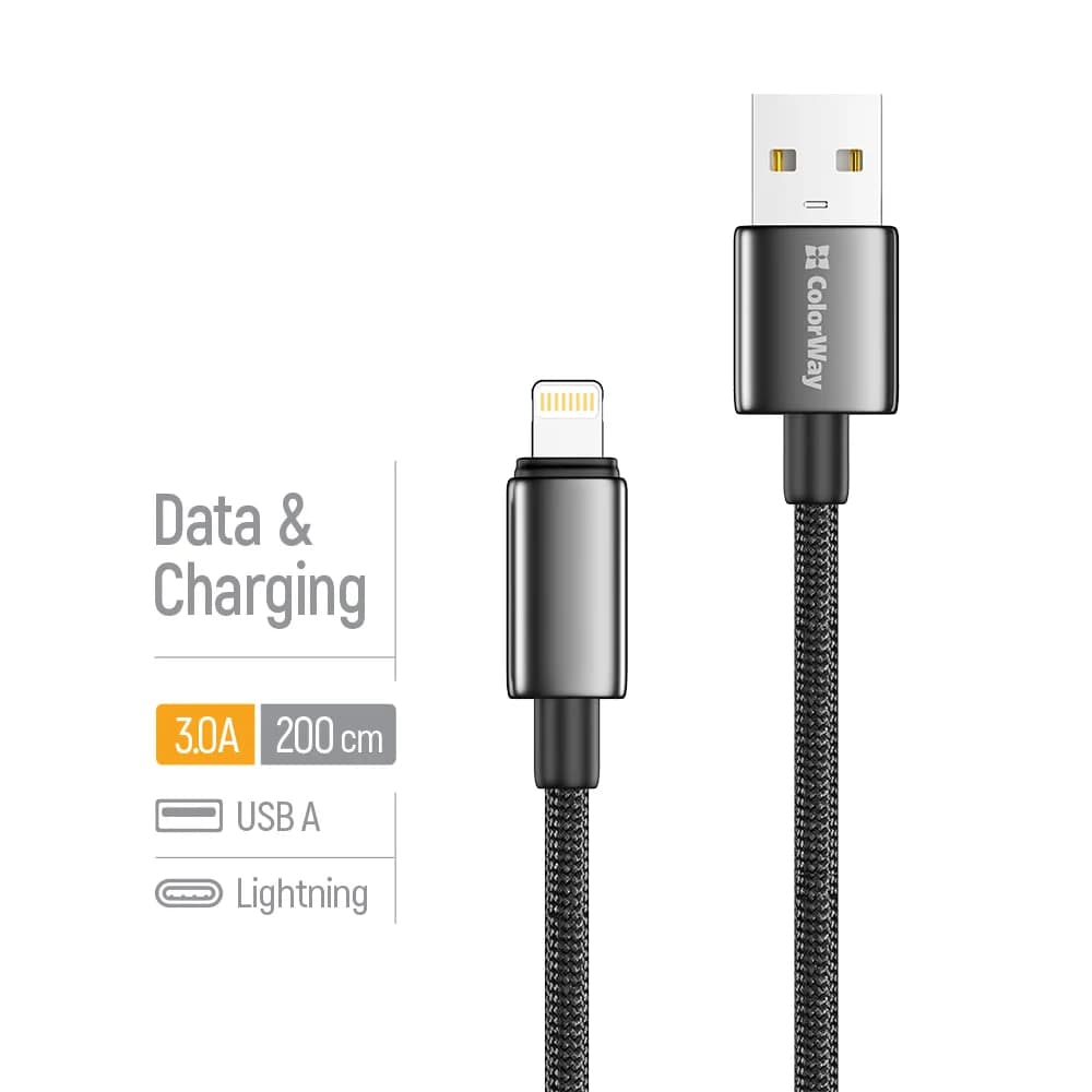 Кабель USB > lihgtning Colorway CW-CBUL099-BK 3А 2м чорний — купити | Канцелярський Сад