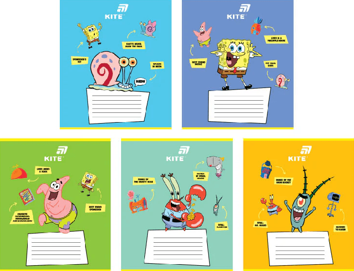 Зошит 12арк. лін. "Kite" софт тач + УФ лак об'ємний Sponge Bob №SB26-234 — купити | Канцелярський Сад