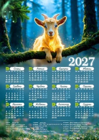 Календар А3 верт "Коза" 2027 — купити | Канцелярський Сад