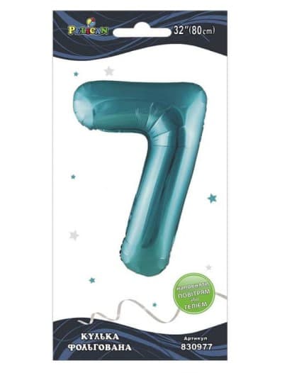 Кулька повітр. фольгована "Цифра 7" 80см тіффані №830977/Pelican — фото товару | Канцелярський Сад