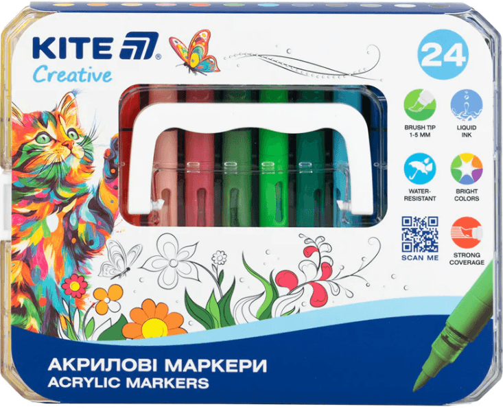 Набір маркерів акрил. "Kite" Creative №K-1162 24шт з рідкими чорнилами — фото товару | Канцелярський Сад