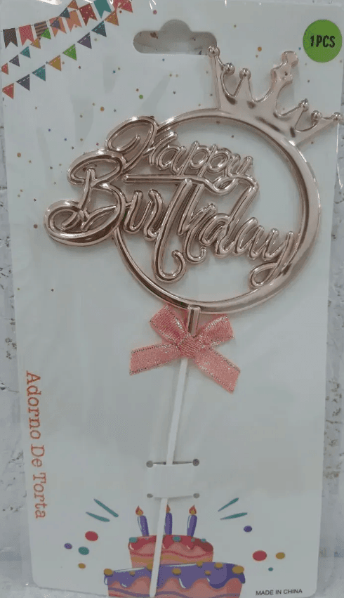 Топер для торта "Happy Birthday в колі з корона" рожеве золото №15105 — купити | Канцелярський Сад