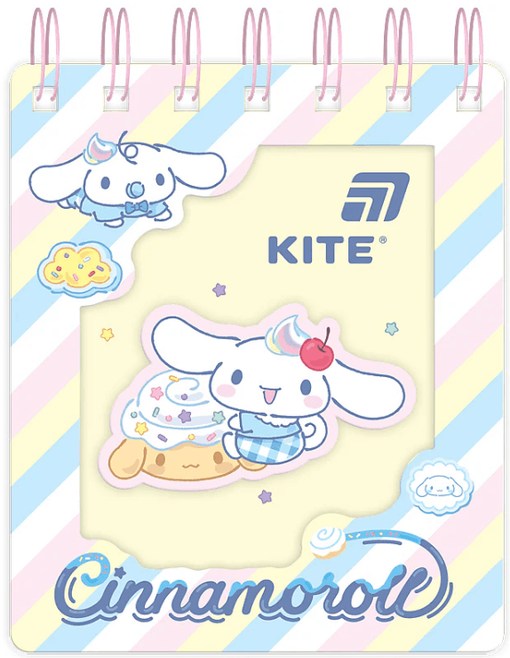 Блокнот пруж. А6 80арк. кліт. карт. обкл. вирубка "Cinnamoroll" №CR26-276/Kite — купити | Канцелярський Сад