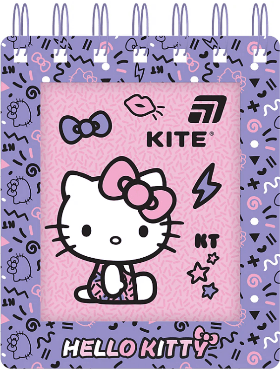 Блокнот пруж. А6 80арк. кліт. карт. обкл. вирубка "Hello Kitty" №HK26-279-1/Kite — купити | Канцелярський Сад