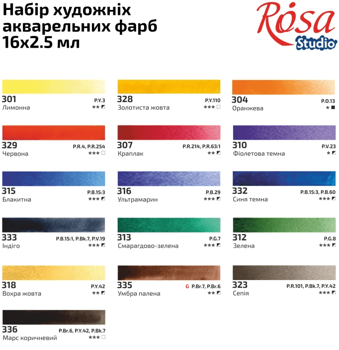 Набір акварельних фарб 16х2,5мл "Plein Air" Rosa Studio кювета,картон №3405001 — фото 8