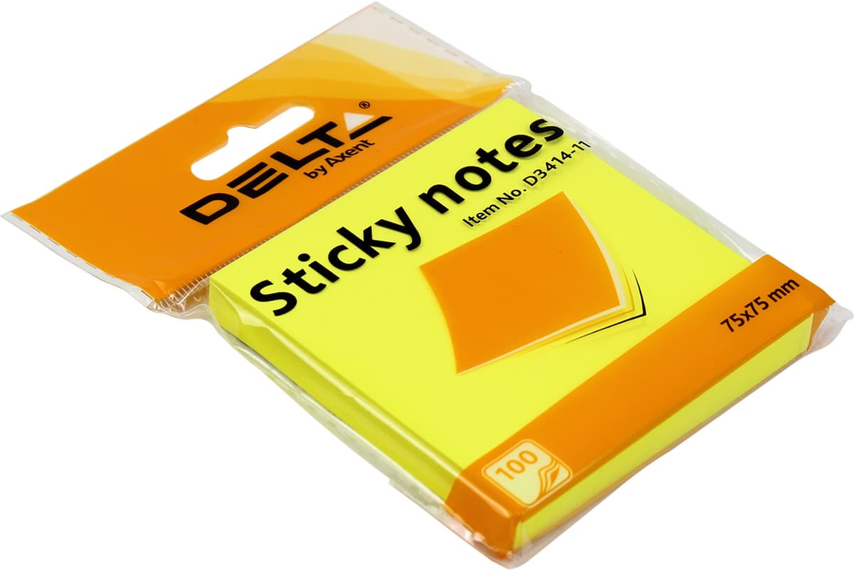 Блок/зам. липк. краєм 75х75мм 100арк. яскраво-жовт. "Axent/Delta" №3414-11 — купити | Канцелярський Сад