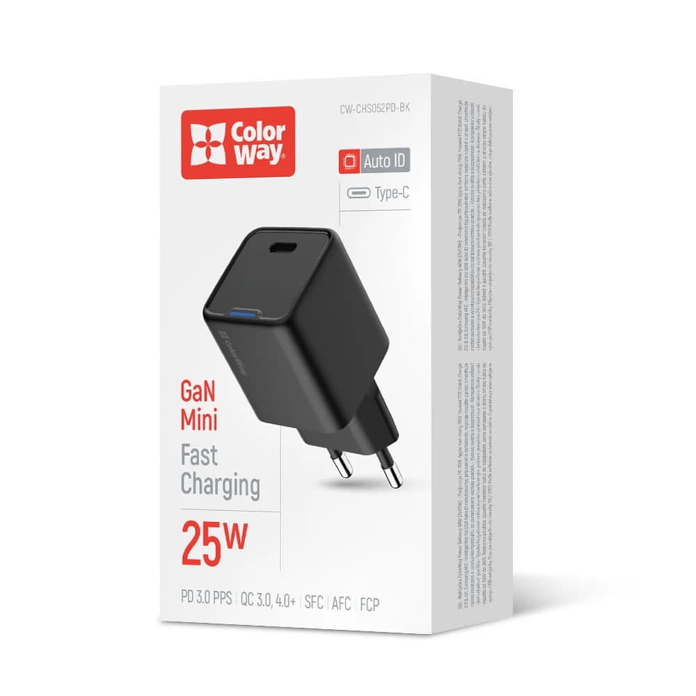 Зарядний пристрій ColorWay Gan Mini 25W PD Type-C чорний — купити | Канцелярський Сад