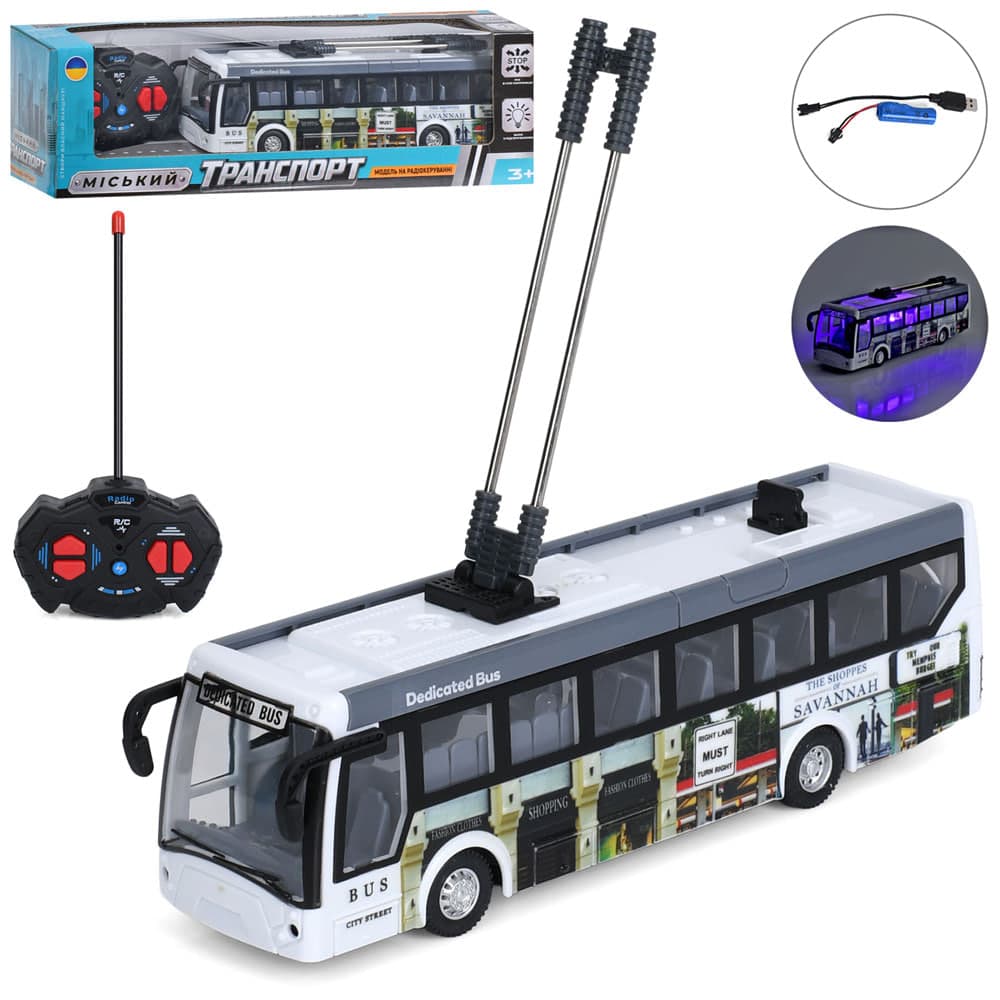 Тролейбус RK 21см акум,світло,гумові колеса,USB зарядне,в кор-ці,31,5х9,5х7,5см №M 6396 — купити | Канцелярський Сад