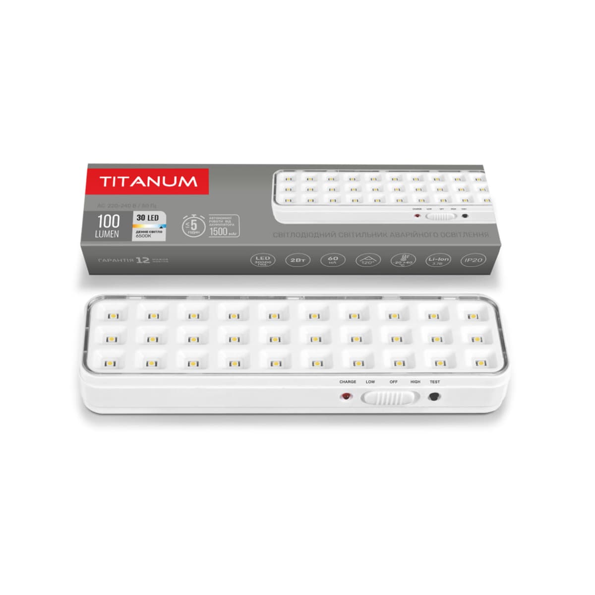 Ліхтар аварійний "Titanum" 6500K 30Led 2W 50Lm 220V №TL-EM1106LED — фото товару | Канцелярський Сад